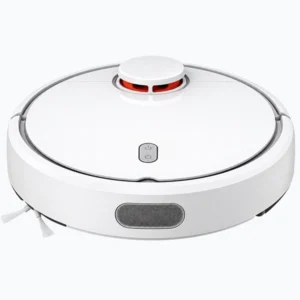 White robot vacuum cleaner with LiDAR navigation for smart home cleaning